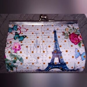Paris Eiffel Tower Butterfly French Coin Clutch Small Elegant Chic NEW